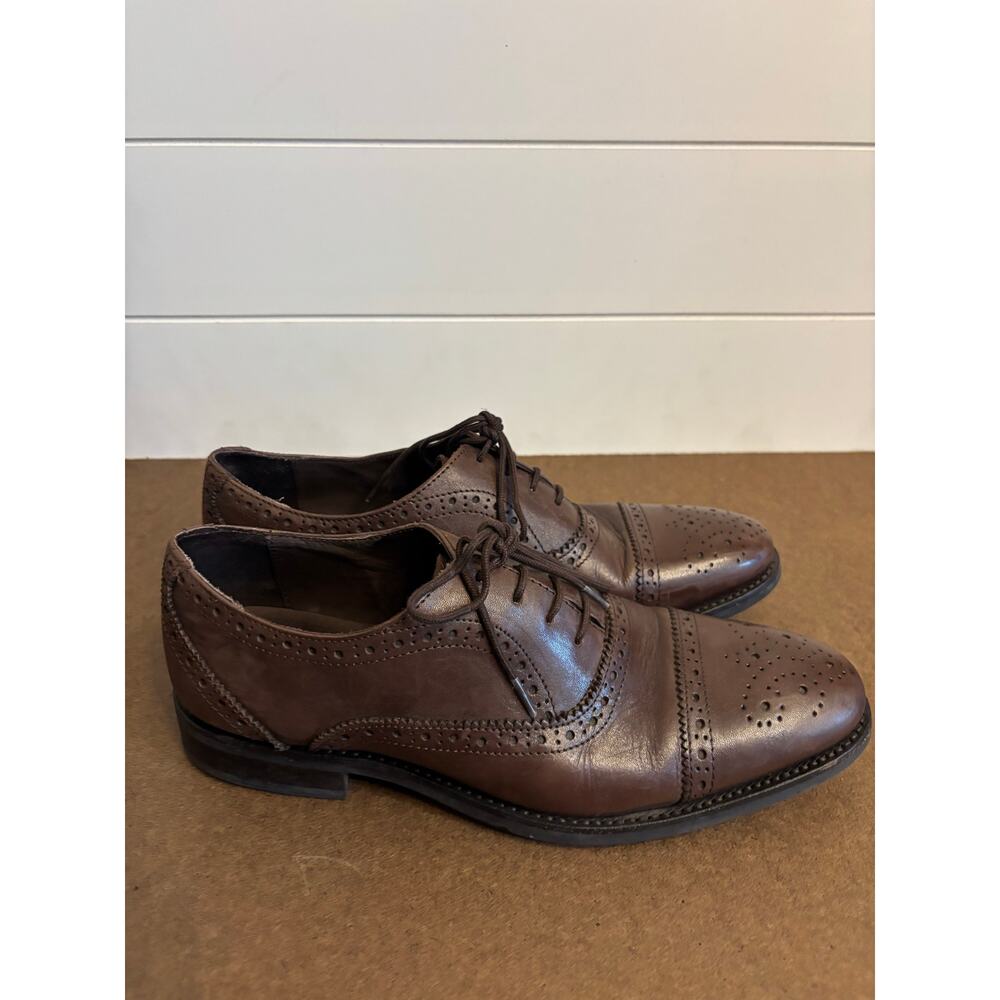 Timberlux NY Men Dress Shoes 9 BROWN Leather Cap-Toe Brogue Goodyear Welt